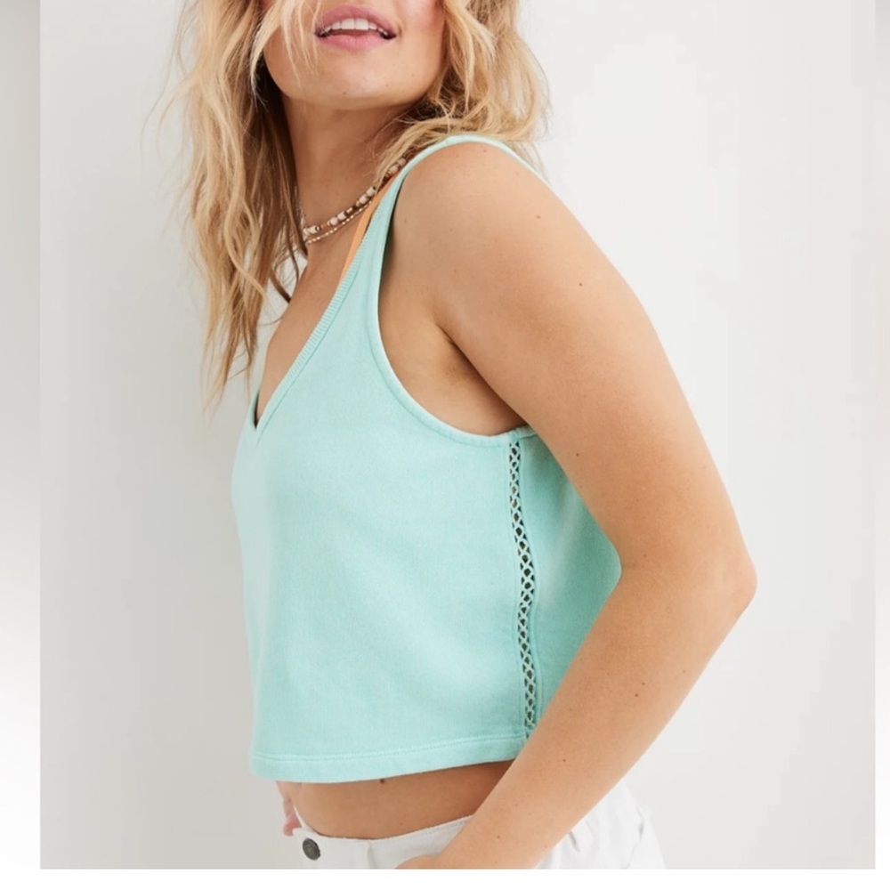 Aerie weekend crop tank blue green